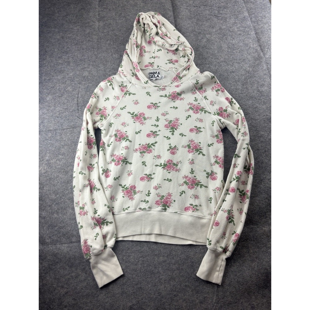 Pam & Gela Hoodie Sweatshirt Floral Girly Coquette Womens P/S Kangaroo Pocket‎